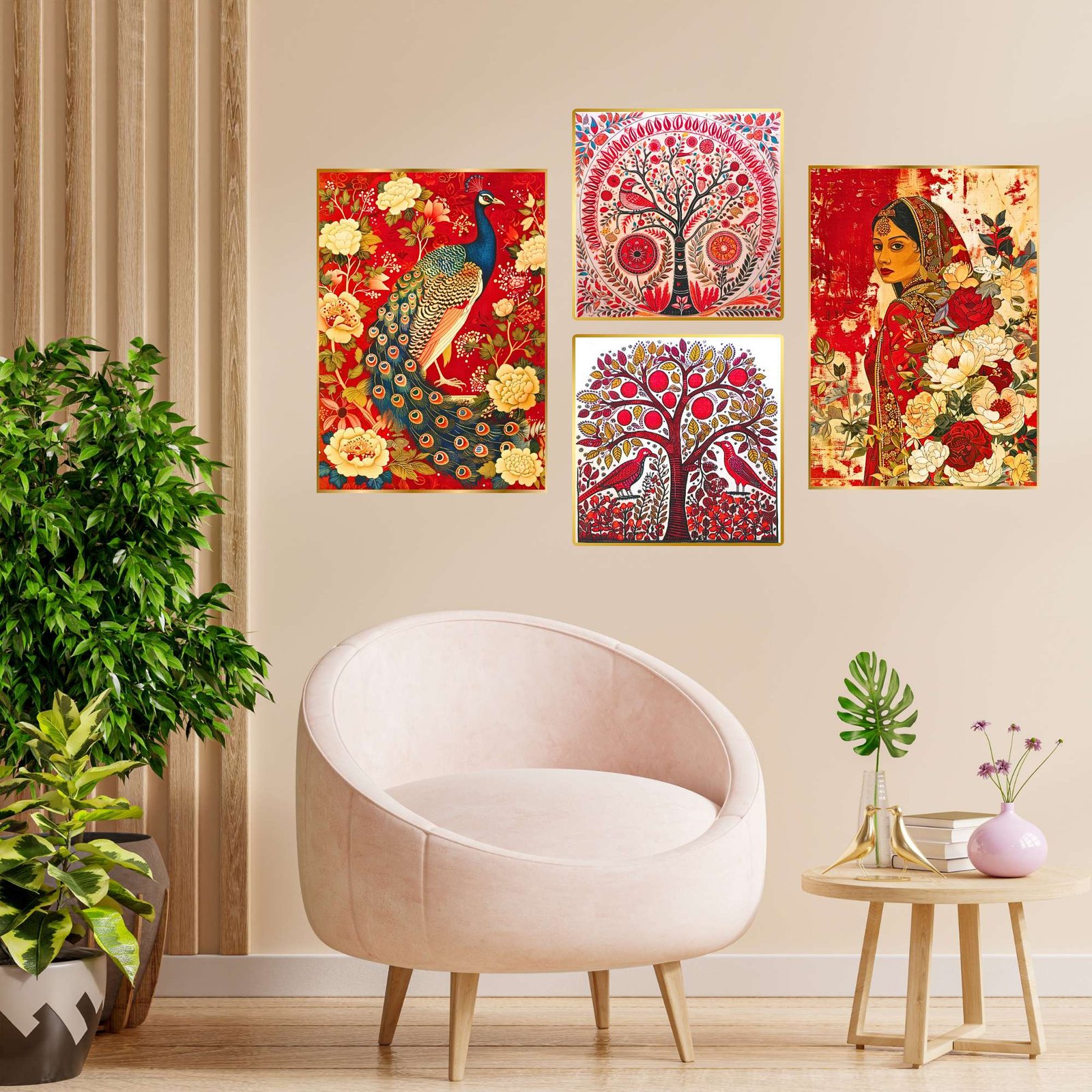 Set of Four Wall Paintings for Wall Dacoration Golden Framed Wall Paintings for Living Room & Bedroom Wall Art for Home Decoration & Office Wall Dรฉcor (13x10 inch CH-GD4-10)
