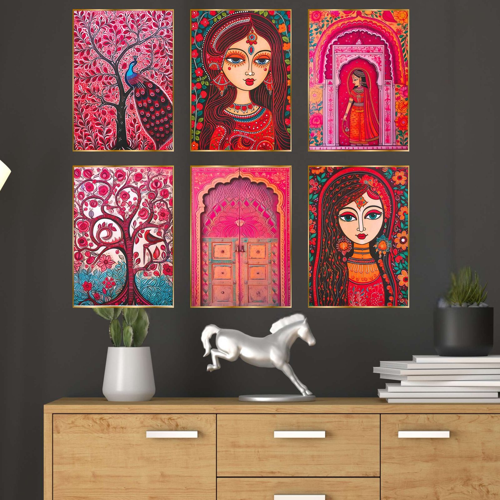 Set of Six Wall Paintings for Wall Dacoration Golden Framed Wall Paintings for Living Room & Bedroom Wall Art for Home Decoration & Office Wall Dรฉcor (17x13 inch CH-GD6-4)